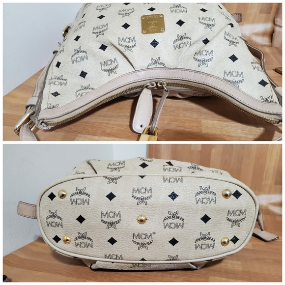 MCM Monogram Visetos Zip Hobo Beige Coated Canvas Shoulder/Crossbody Bag - Picture 9 of 13